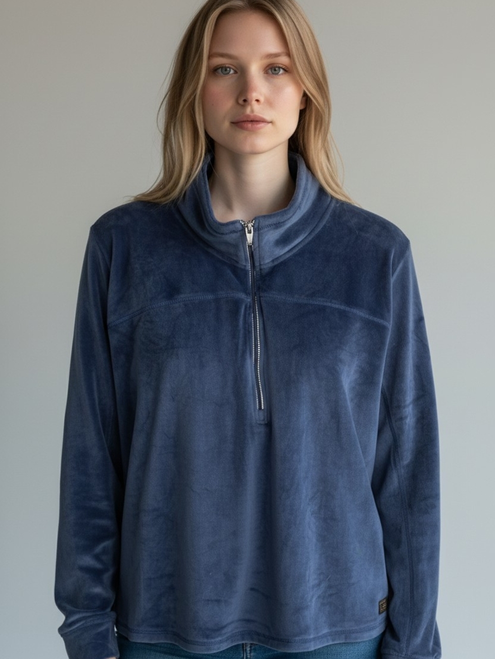 Juicy Couture Sport Blue Velour Half Zip Track Jacket XL Mock Neck Y2K Sporty